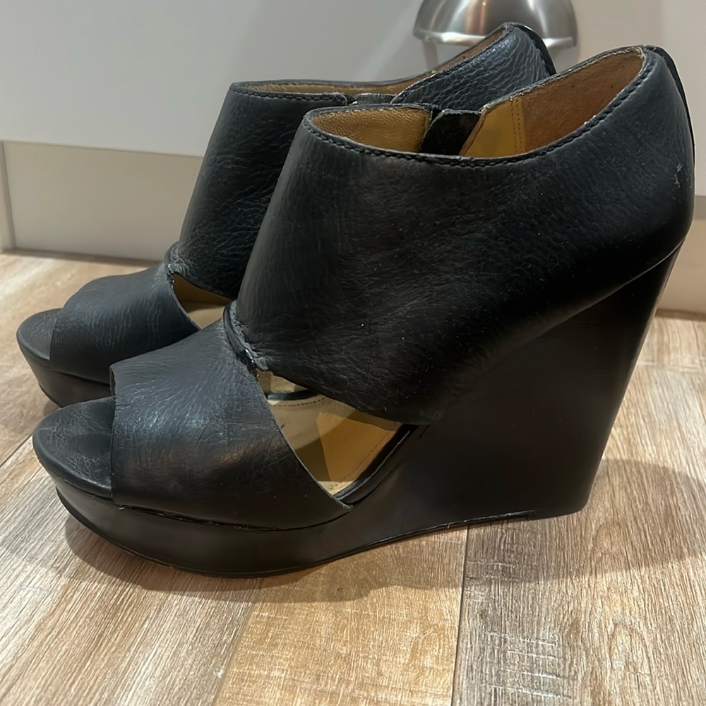 COACH soft black leather 4” wedges with side zipper.  SZ 8.5 EUC.